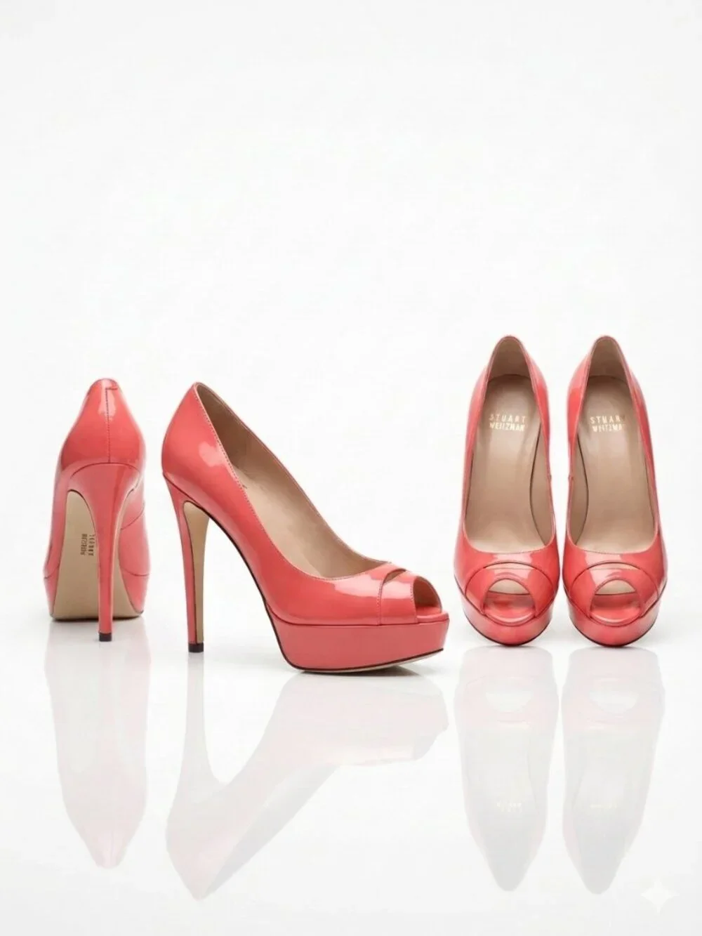 STUART WEITZMAN Coral Peep Toe Patent Leather Platform Heels 10